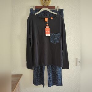 NWT Pajamas Set Con.Struct Floral Print Blue Women's Elastc Waist Pant Med